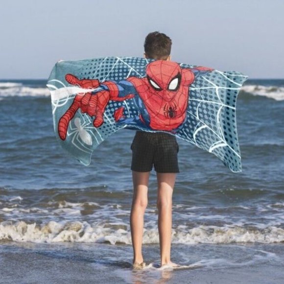 Marvel Spider-Man Oversized Bath Beach Towel Kids with Locker Loop Red Blue - Picture 3 of 9